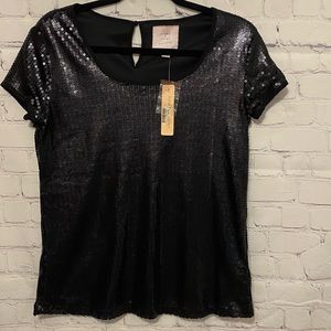 Romeo & Juliet Couture Shimmering Black Sequin Tee